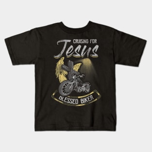 Christian Cross God Blessed Biker Jesus Lover Kids T-Shirt